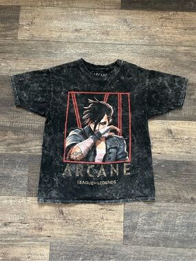 Arcane League of Legends Vi Graphic Mens Sz Small Acid Wash Riot Games T-Shirt
